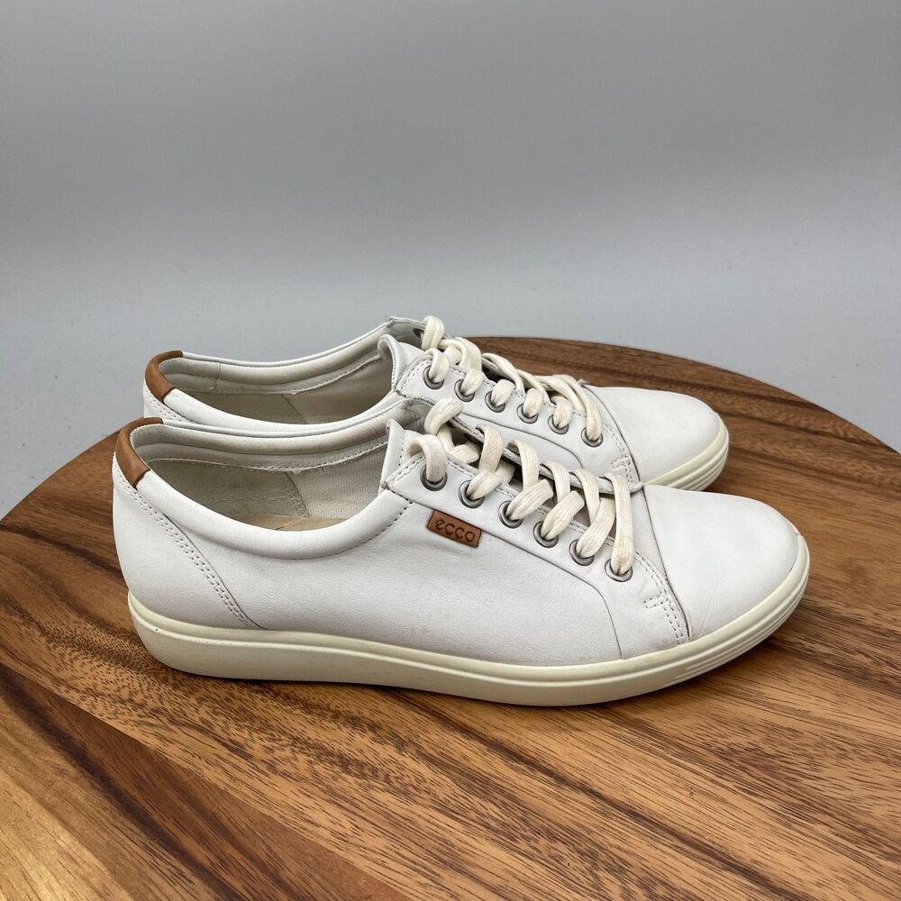 ECCO Soft VII Shoes Womens Size 7W White Leather Casual Comfort Fashion Sneakers